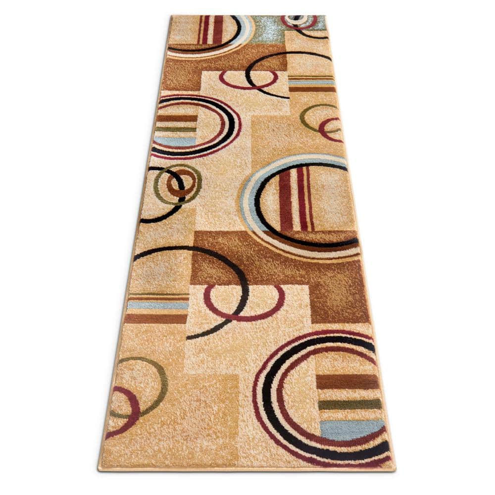 Ivory Geometric Patterned Synthetic Runner Rug 2'3" x 7'3"