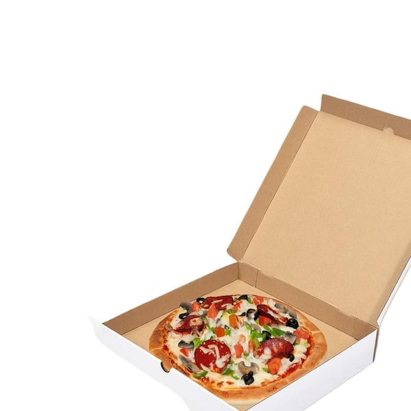 10-Pack 14 in. x 14 in. x 2 in. Corrugated Pizza Boxes, Heavy Duty Cardboard Pizza Boxes, Disposable White Boxes