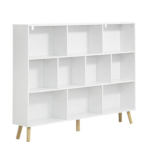 42.1 in. H x 55.1 in. W x 9.4 in. D White Wooden 10-Cube Storage Organizer with Legs