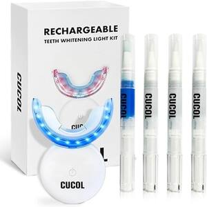 Teeth Whitening Kit with Gel Pen Strips, 32X LED Light Mouth Tray with Hydrogen Carbamide Peroxide