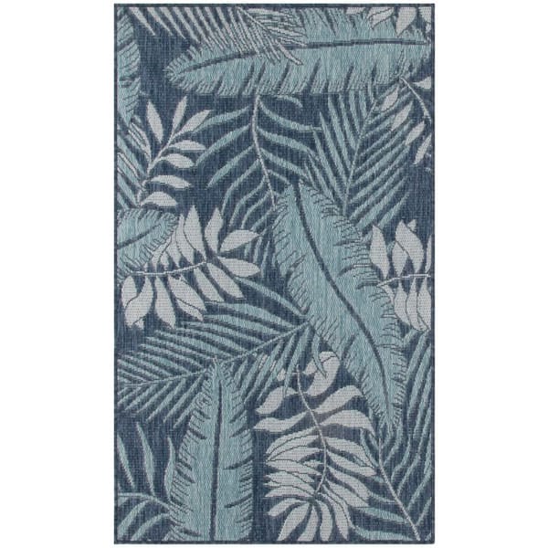 Nourison Garden Oasis Navy 3 ft. x 5 ft. Nature-inspired Contemporary Area Rug
