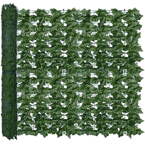 1 in. H Plastic UV-Anti Faux Greenery Backdrop Ivy Vine Leaf Hedges Fence Panels with 50-Cable Ties for Patio