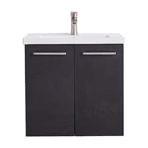 24 in. W x 18 in. D x 22 in. H Floating Bathroom Vanity in Dark Gray with White Ceramic Top with White Sink