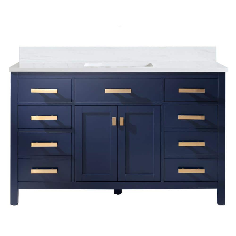 Valentino 54" Blue Birch Single Sink Vanity with Marble Top