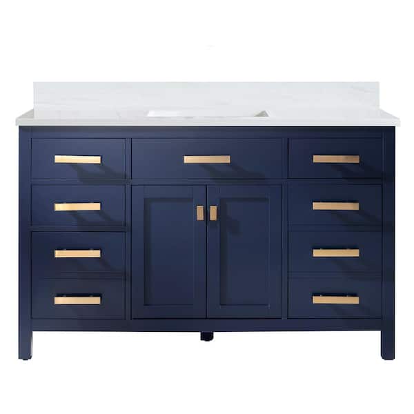 Valentino 54 in. W x 22 in. D Bath Vanity in Blue with Quartz Vanity Top in White with White Basin