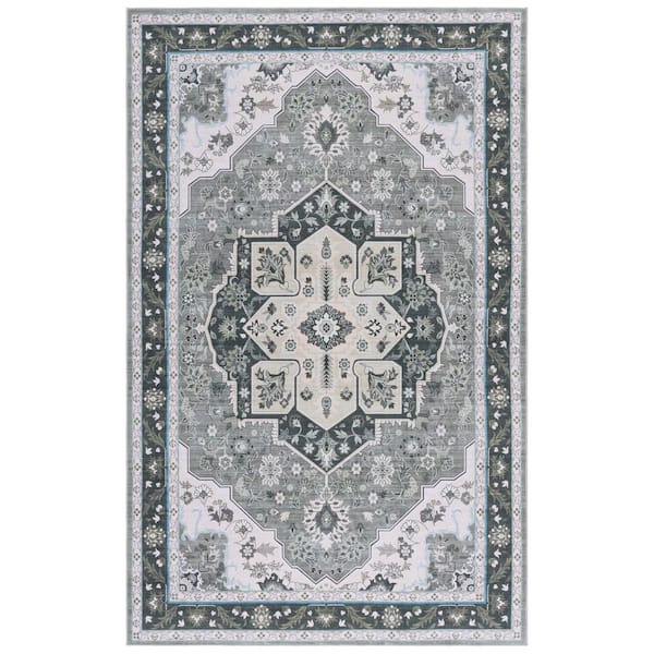 SAFAVIEH Tucson Green/Light Green 8 ft. x 10 ft. Machine Washable Ornate Floral Medallion Area Rug