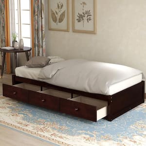 Cherry Twin Size Platform Storage Bed with 3-Drawers