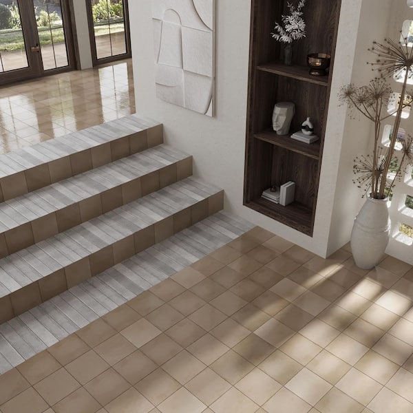 Cadence 8 in. x 8 in. Glossy Creamy Beige Porcelain Zellige Square Tile (12.49 sq ft/case)-29 Pack