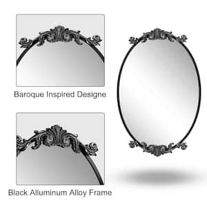 20 in. W x 32 in. H Oval Aluminum Alloy Framed French Cleat Mounted Baroque Wall Decor Bathroom Vanity Mirror in Black