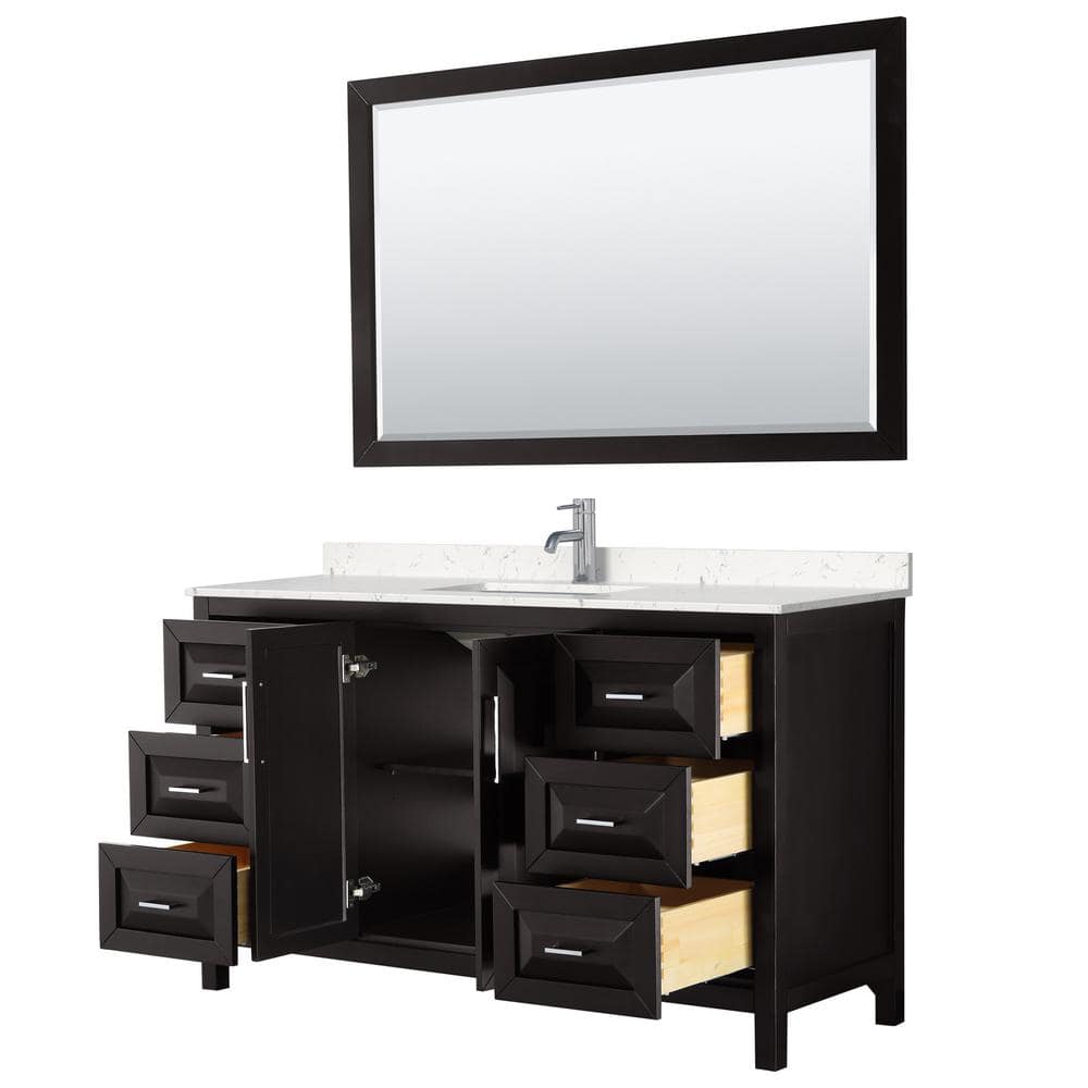 Daria Dark Espresso 60" Single Vanity with Carrara Marble Top and Mirror