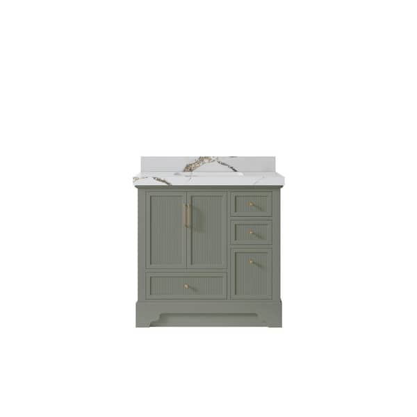Willow Collections Alys 36 in. W x 22 in. D x 36 in. H Single Sink Bath Vanity Center in Evergreen with 2 in. Calacatta Gold qt Top