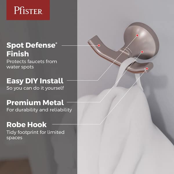 Vedra Double J-Hook Robe/Towel Hook in Spot Defense Brushed Nickel