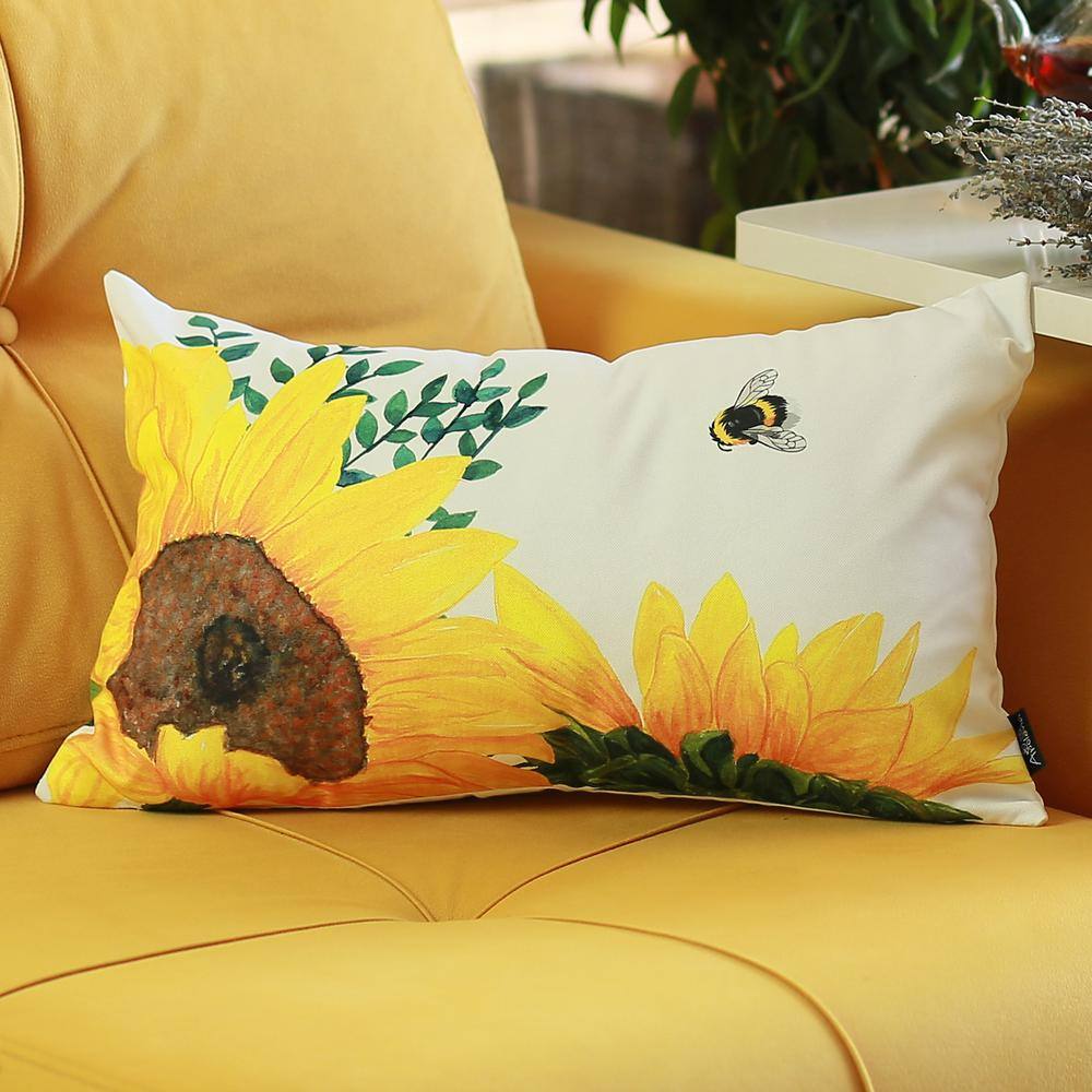 Sunflowers Printed Polyester Lumbar Pillow Cover 12" x 20"