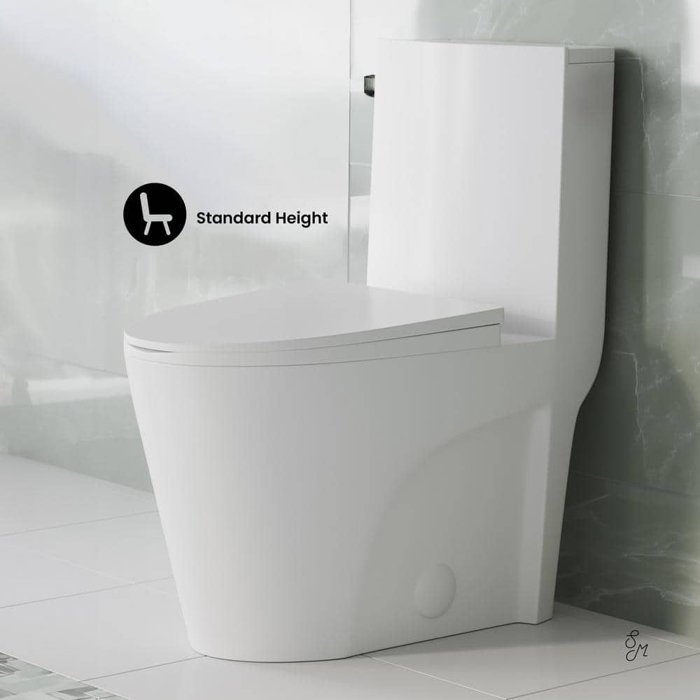Glossy White High Efficiency One-Piece Elongated Toilet
