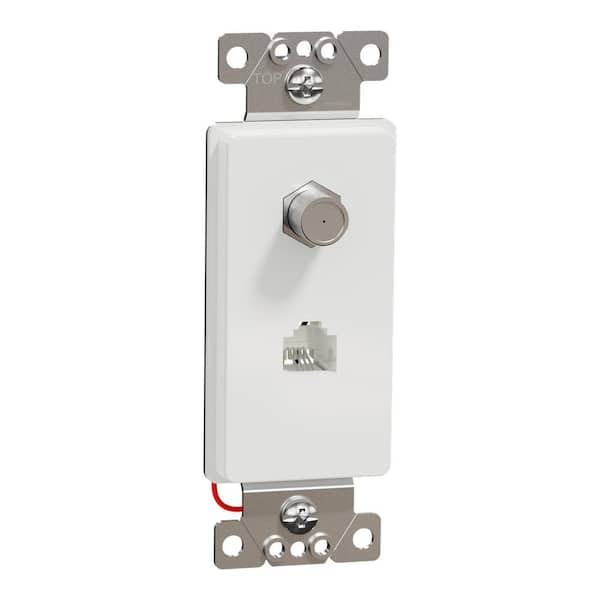 X Series 1-Gang Standard Combination RJ 11 Telephone Jack CATV F Coupler Decorator Strap Metal Wall Plate Matte White
