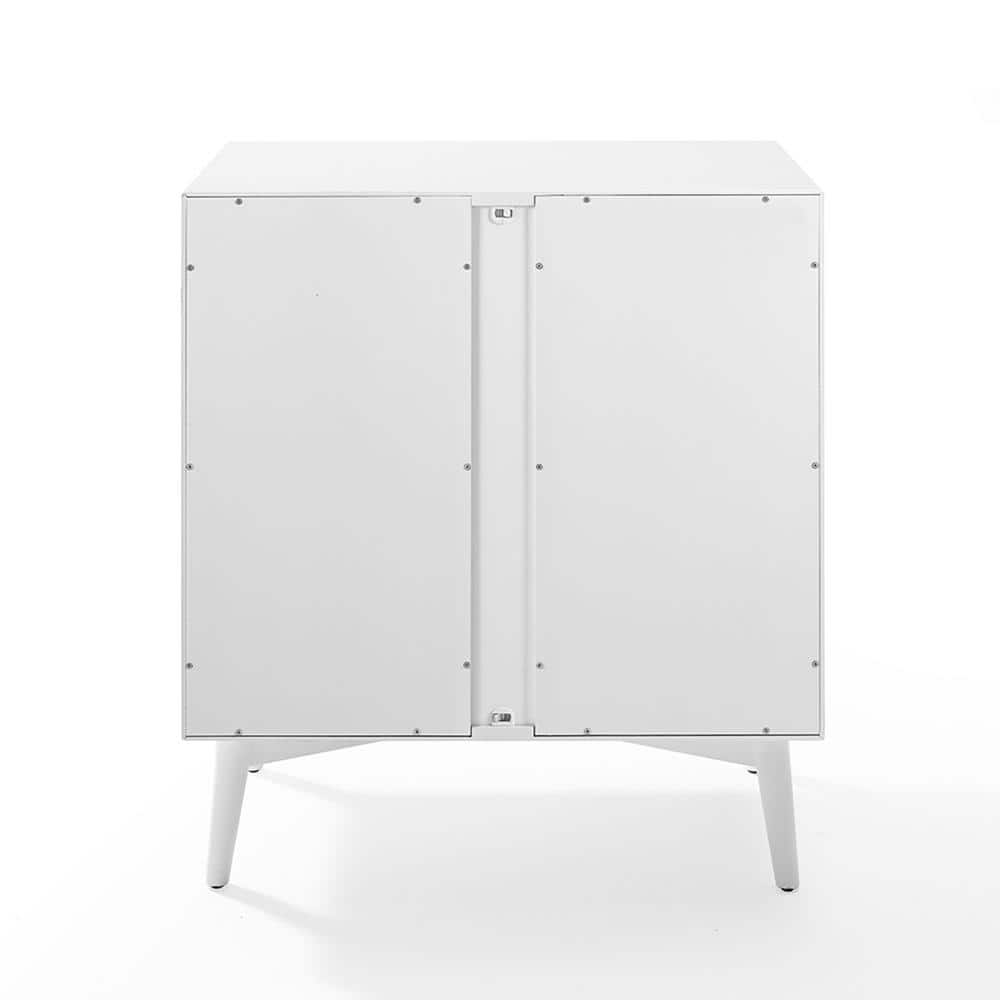 Landon Mid-Century White Bar Cabinet with Antique Brass Handles