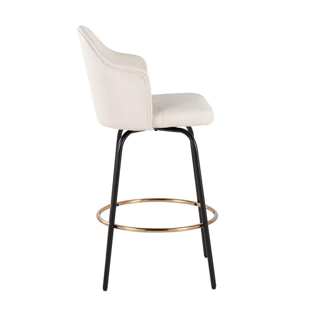 Ahoy Beige Fabric and Black Metal Swivel Counter Stool Set