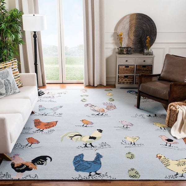 Novelty 9 ft. x 12 ft. Blue/Yellow Abstract Birds Area Rug