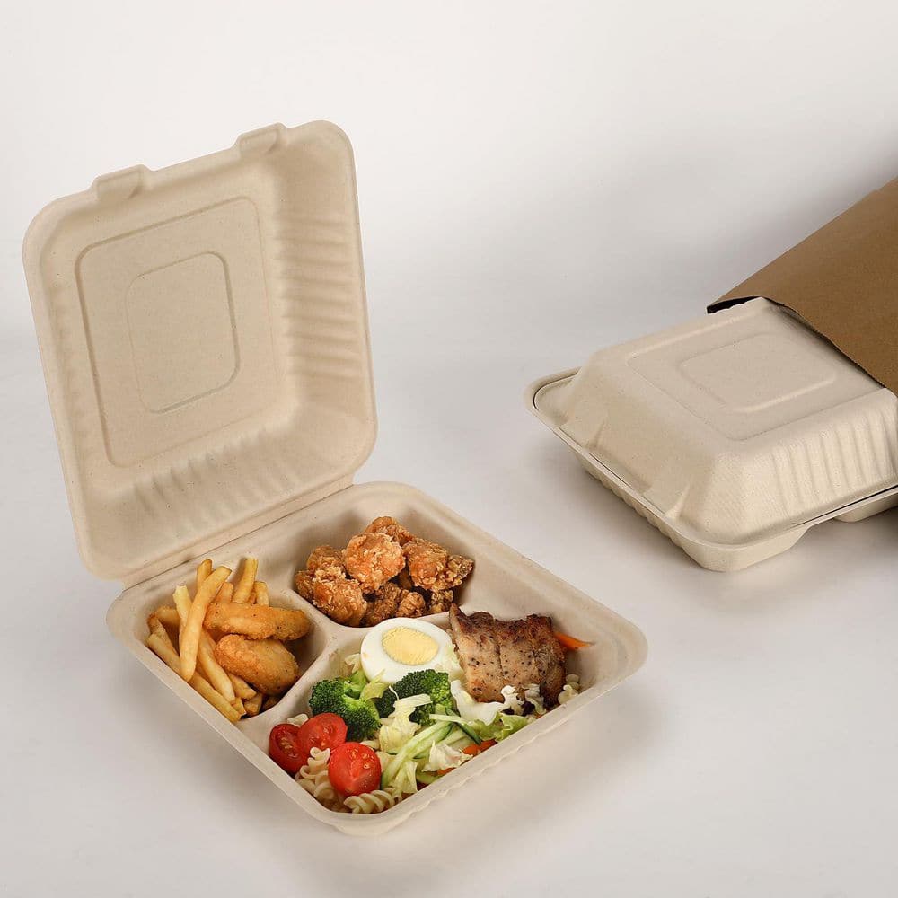 8 in. x 9 in. 3 Compartment Box Containers with Lid to Go Take Out Clamshell for Food, Brown (100-Pack) price history on PriceWatchPro