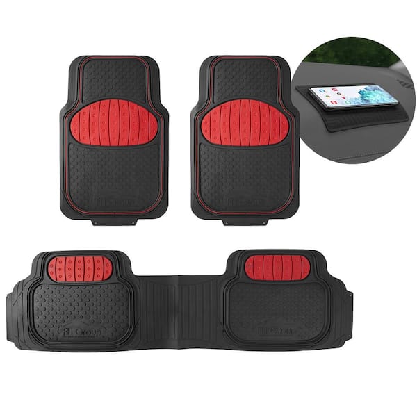 FH Group Red Heavy Duty Liners Trimmable Touchdown Floor Mats - Universal Fit for Cars, SUVs, Vans and Trucks - Full Set