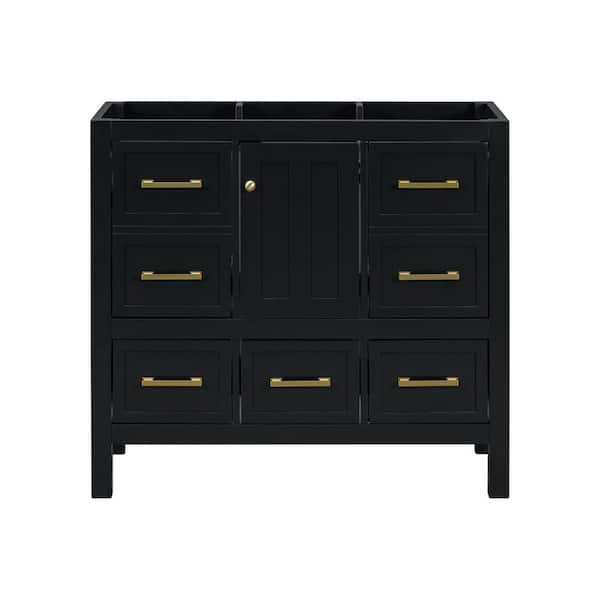 36 in. Freestanding Bath Vanity Cabinet without Top in Black with 5-Drawers and Soft Closing Door