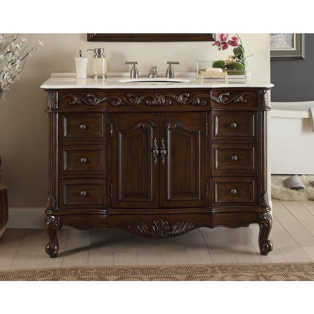 Beckham 42 in. W x 22 in D. x 35 in. H Bath Vanity in Dark Brown With White  porcelain Sink and White Marble Top SW-3882W-TK-42 - The Home Depot