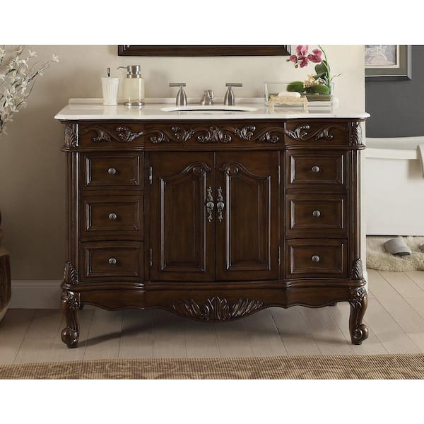 Unbranded Beckham 42 in. W x 22 in D. x 35 in. H Bath Vanity in Dark Brown With White porcelain Sink and White Marble Top