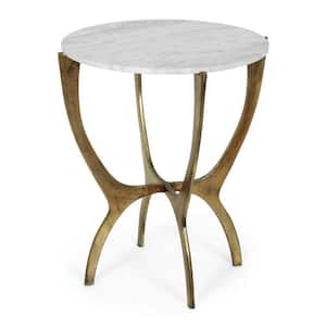 Resaca 20 in. White and Antique Brass Marble Top Side Table