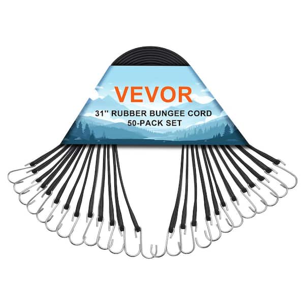 50 Piece Flat Bungee Cord, 19.8 mm Heavy Duty Bungee Straps with Steel S-Hooks, 31 in. Elastic Bungee Rope for Cargo