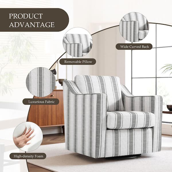 Uixe Modern Gray Stripe Line Upholstered Swivel Accent Barrel