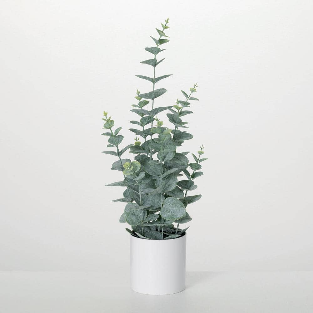 20.5" Green Faux Potted Eucalyptus Bush in White Plastic Pot