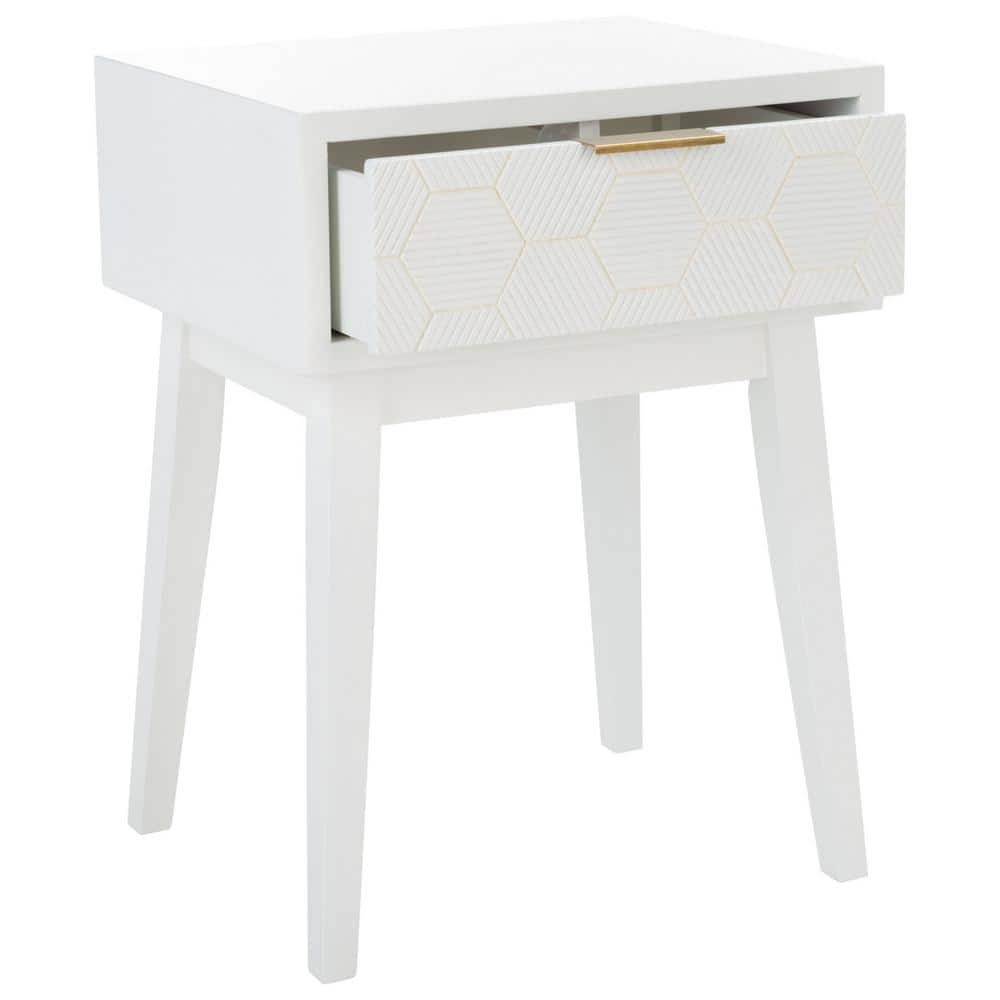 White Wood and Metal Retro Accent Table with Storage