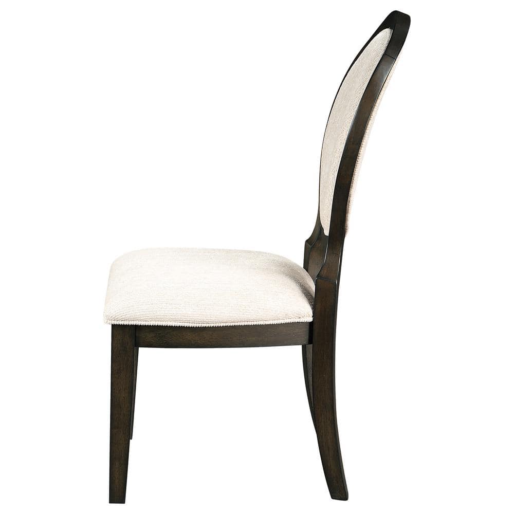 Ivory Linen Upholstered Side Chair with Dark Wood Frame