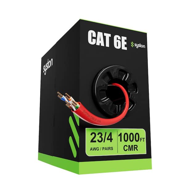 1000 ft. Red CAT 6E CMR 600MHz 23AWG Solid Bare Copper Ethernet Network Cable Bulk No Ends, POE Camera UV Heat Resistant