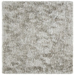 Ocean Shag Light Gray 6 ft. x 6 ft. Square Solid Area Rug