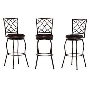 Cliff 30 in. Seat Height Brown High back metal Frame Adjustable Height Barstool with Brown Faux Leather Seat (set of 3)