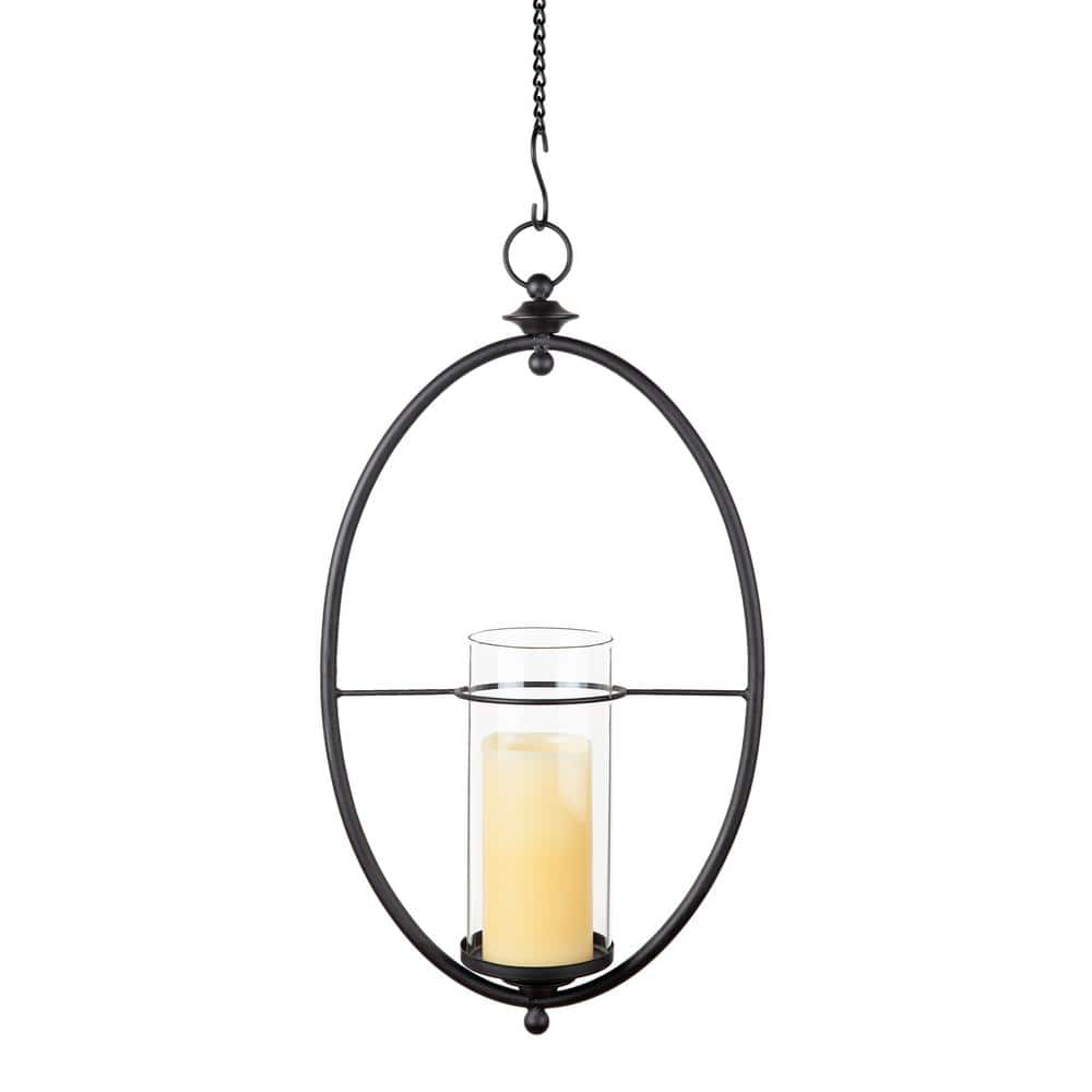 DANYA B Oval Black Wrought Iron And Glass Hanging Hurricane Candle ...