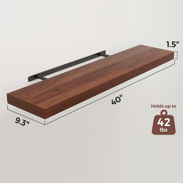 40 in. W x 9.3 in. D Walnut Floating Shelves, Decorative Wall