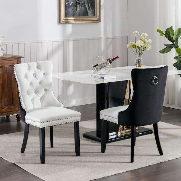 J&E Home White Dining Leather Dining Chair Set with Metal Legs (Set of 6)