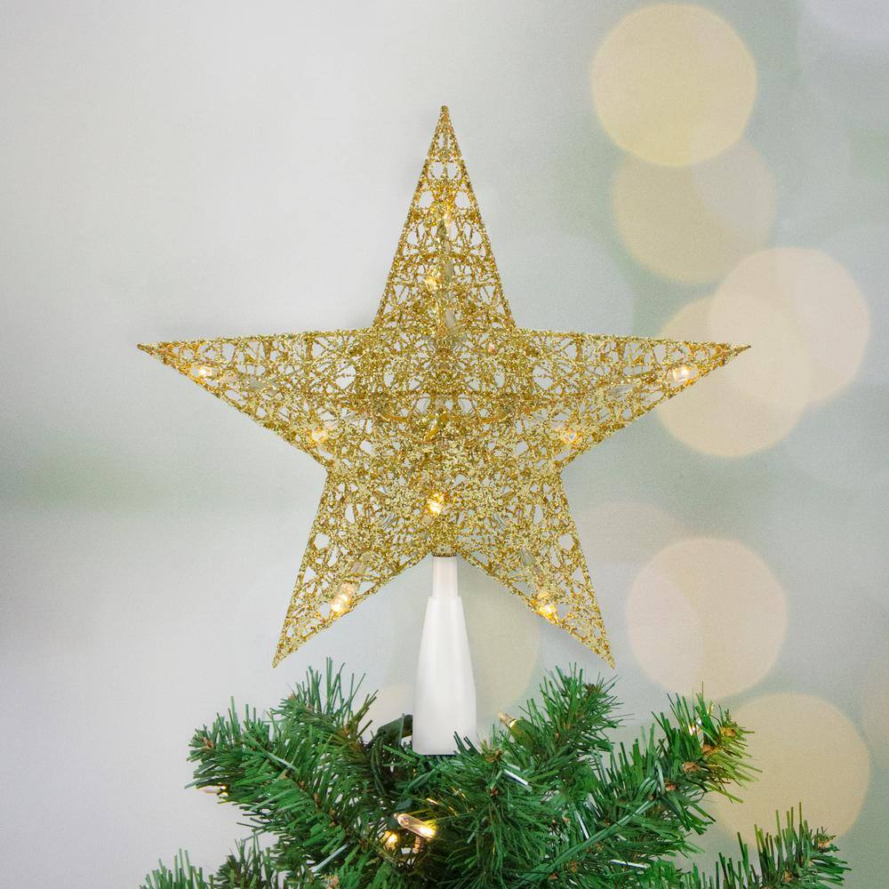 10" Gold Glittered Stellular Plastic Christmas Tree Topper with LED Lights