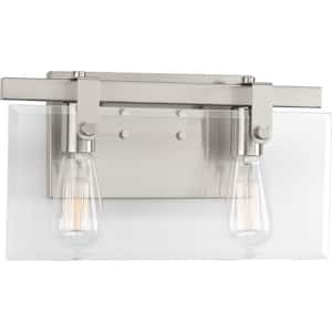 Glayse Collection 2-Light Brushed Nickel Clear Glass Luxe Bath Vanity Light
