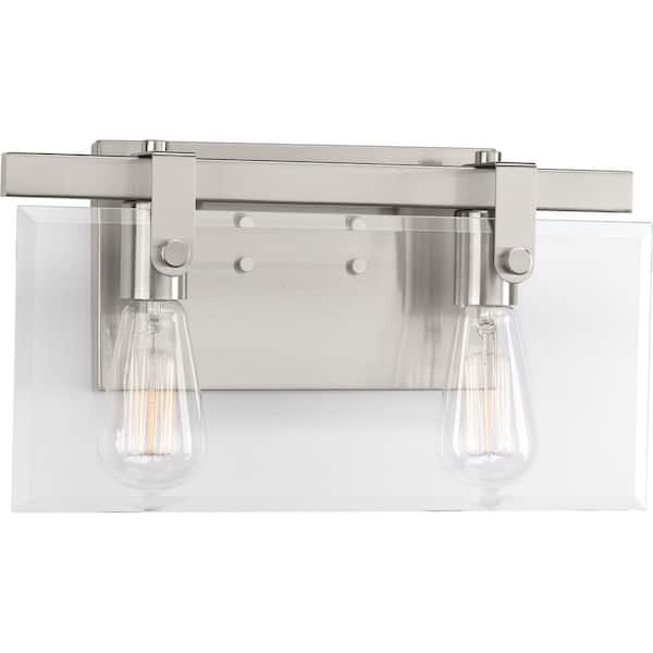 Progress Lighting Glayse Collection 2-Light Brushed Nickel Clear Glass Luxe Bath Vanity Light