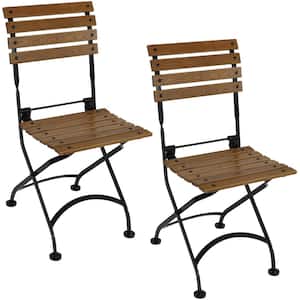 Folding Chestnut Wood Outdoor Dining Chair (Set of 2)
