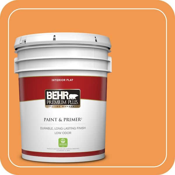 BEHR PREMIUM PLUS 5 gal. #270B-6 Autumn Orange Flat Low Odor Interior Paint & Primer