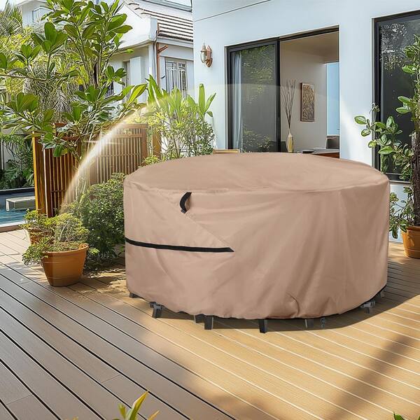 OGETFUUR 92 in. Dia. x 28 in. H Brown Round Patio Furniture Cover