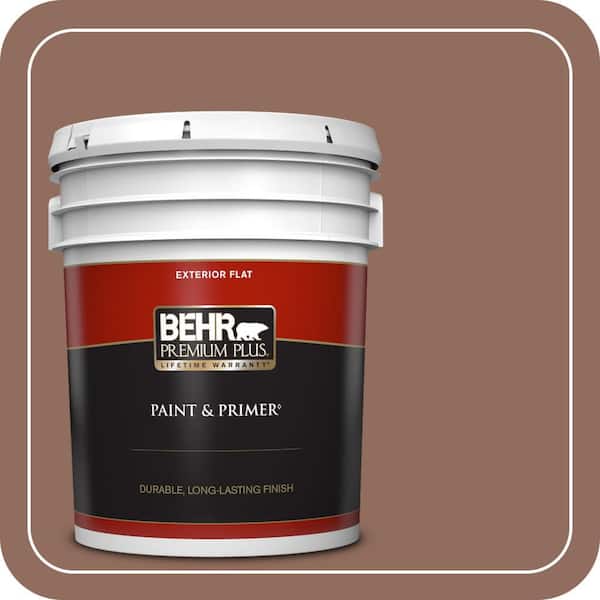 BEHR PREMIUM PLUS 5 gal. #220F-6 Chocolate Curl Flat Exterior Paint & Primer