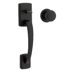 Brentford Matte Black Exterior Grip Door Handleset with Sora Door Knob with Microban Antimicrobial Technology