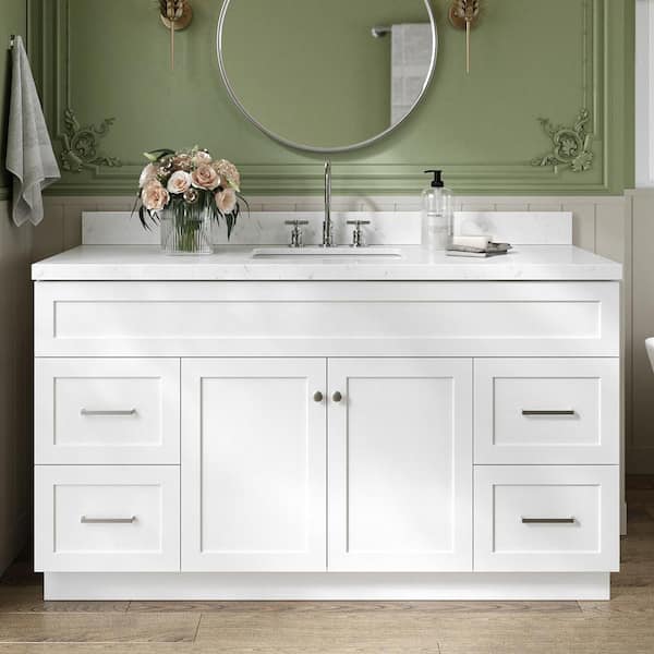 ARIEL Hamlet 60.25 in. W x 22 in. D x 36 in. H Single Sink Freestanding Bath Vanity in White with Carrara White Quartz Top