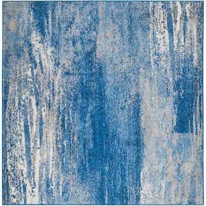 ADirondack Silver/Blue 10 ft. x 10 ft. Solid Color Distressed Square Area Rug