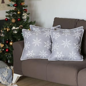 Christmas Snowflakes Decorative Throw Pillow Square 18 in. x 18 in. Gray and White for Couch, Bedding (Set of 4)